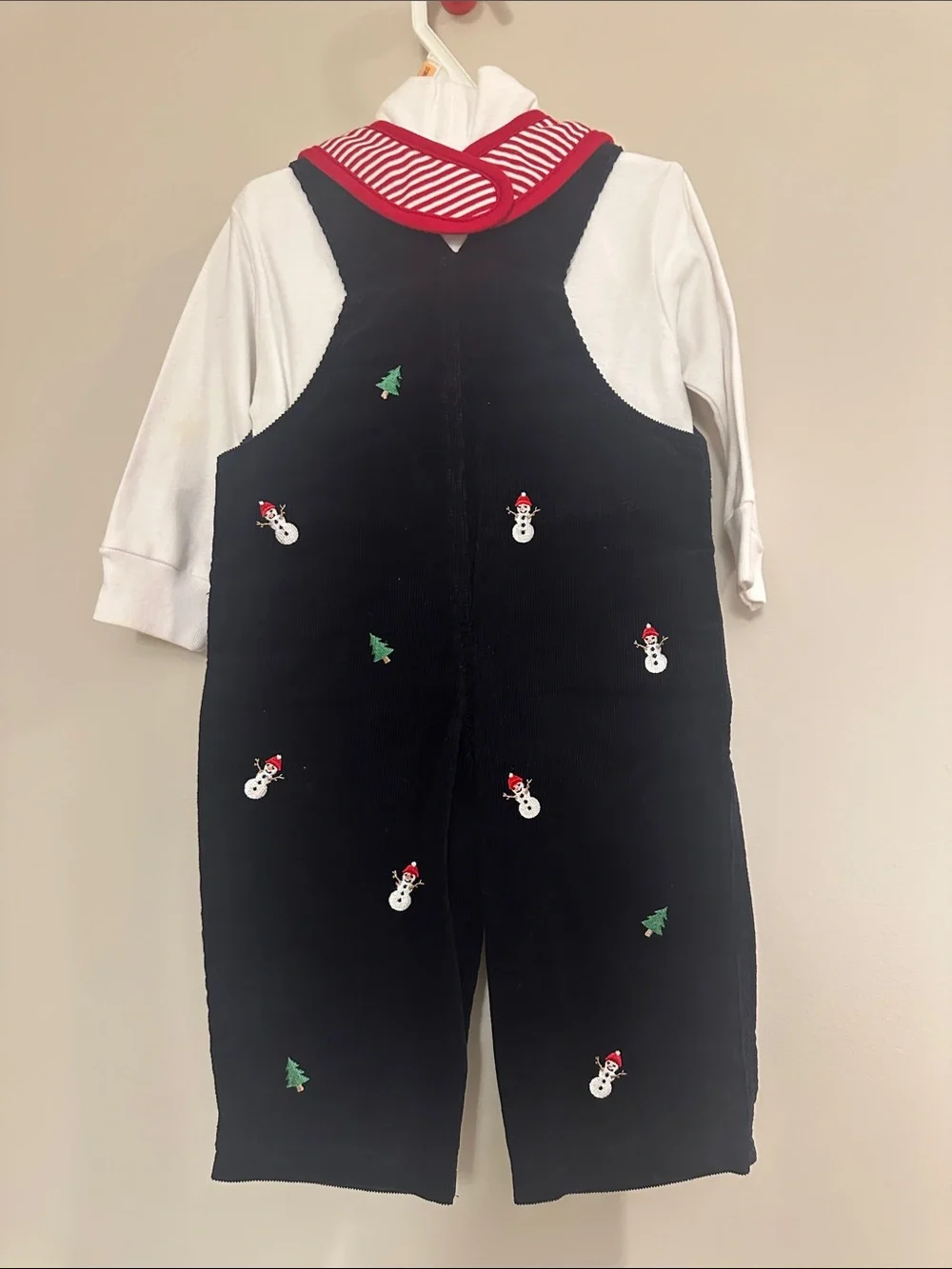 Good Lad of Philadelphia Navy Corduroy Overall with Holiday Bib and White Tee